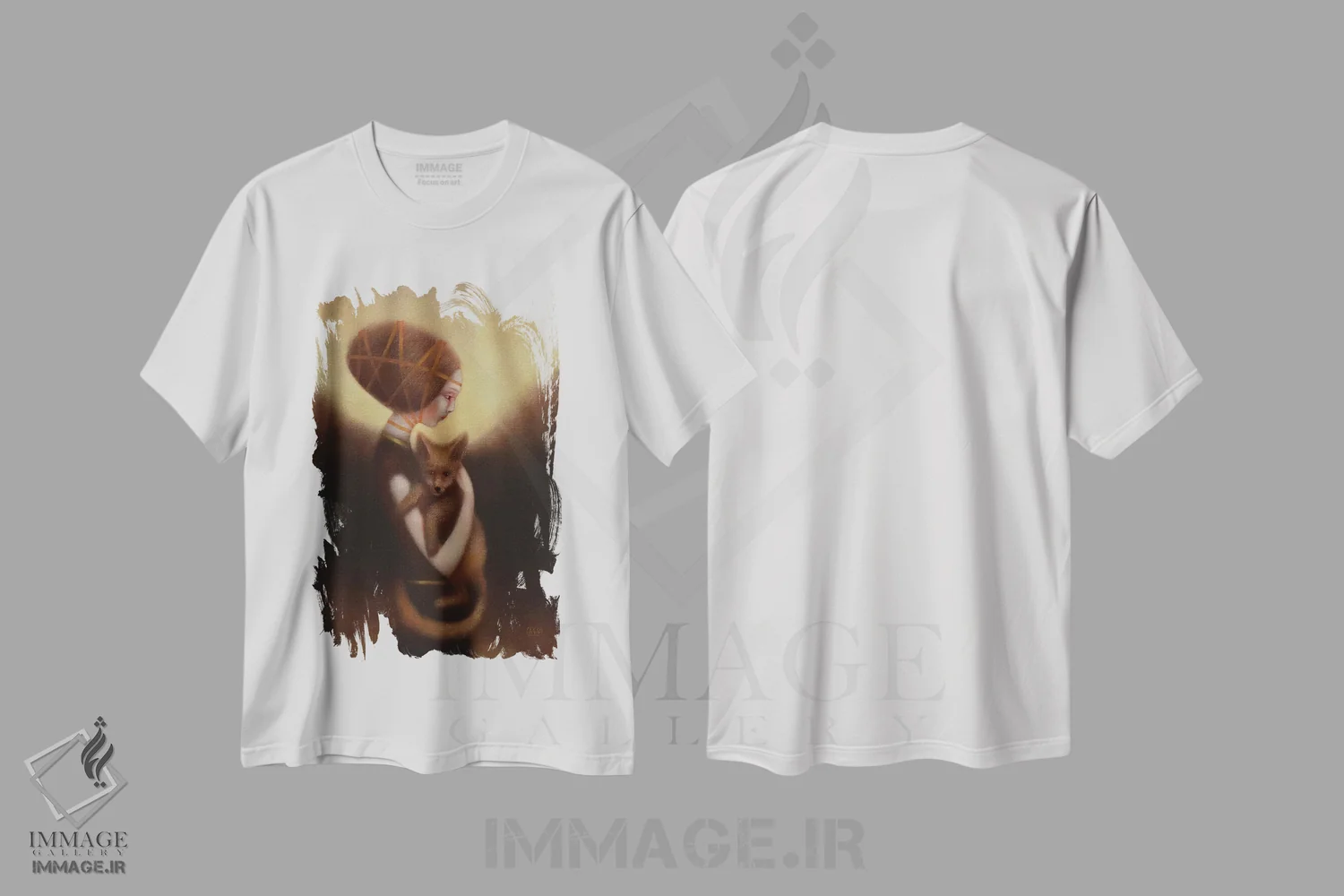 تیشرت سفید طرح دار دختر و روباه، هنر فاخر معاصر اثر ادوارد زنتسیک | immage.ir
