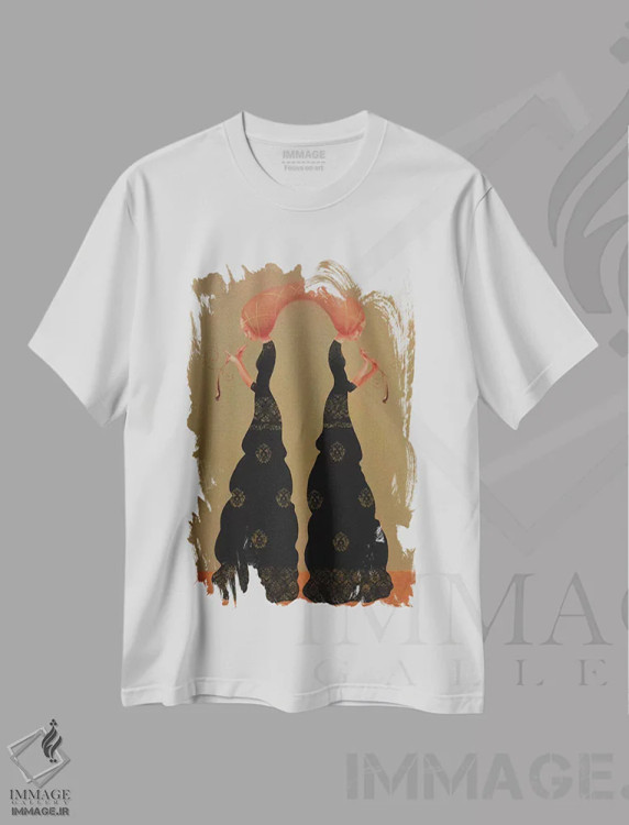 تیشرت سفید طرح دار موسیقی برای دو نفر، هنر فاخر معاصر اثر ادوارد زنتسیک | فروشگاه ایماژ