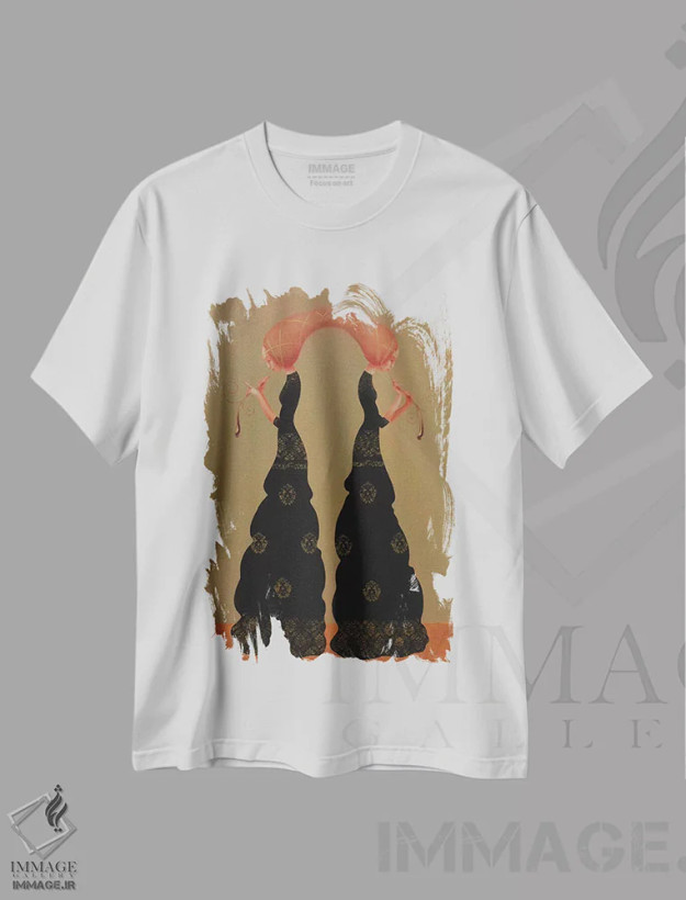 تیشرت سفید طرح دار موسیقی برای دو نفر، هنر فاخر معاصر اثر ادوارد زنتسیک | فروشگاه ایماژ