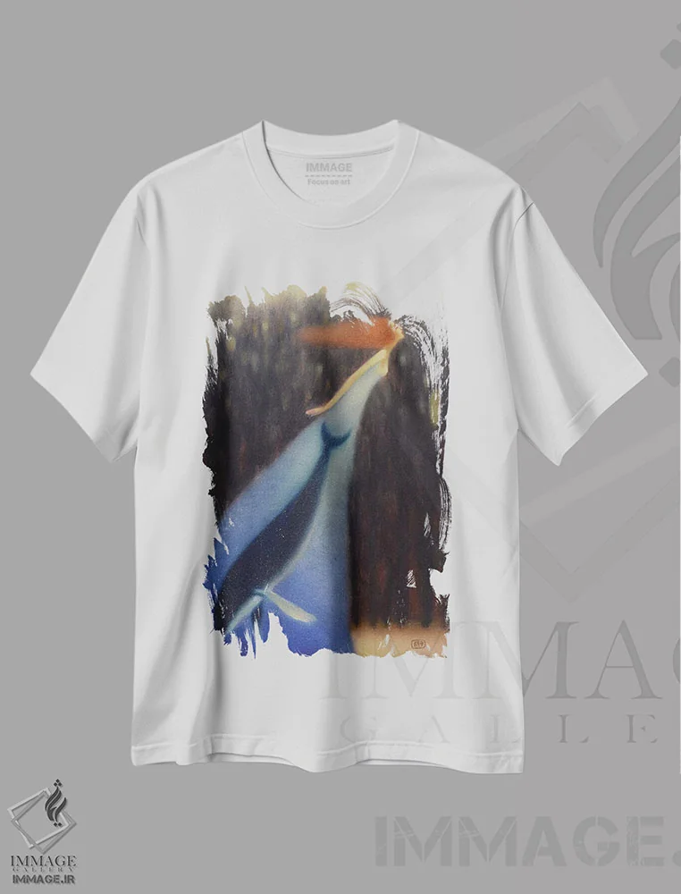 تیشرت سفید طرح دار نهنگی در دل، هنر فاخر معاصر اثر ادوارد زنتسیک | فروشگاه ایماژ