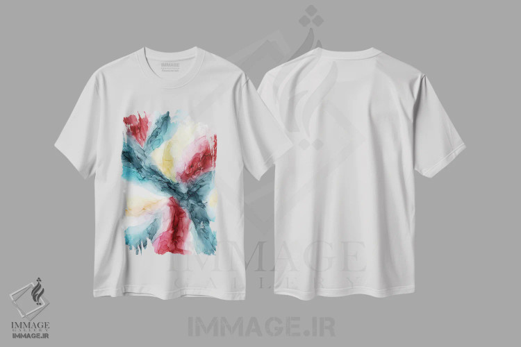 تیشرت سفید طرح دار زرشکی، خردلی DWB اثر الیزابت کارلسن | فروشگاه ایماژ