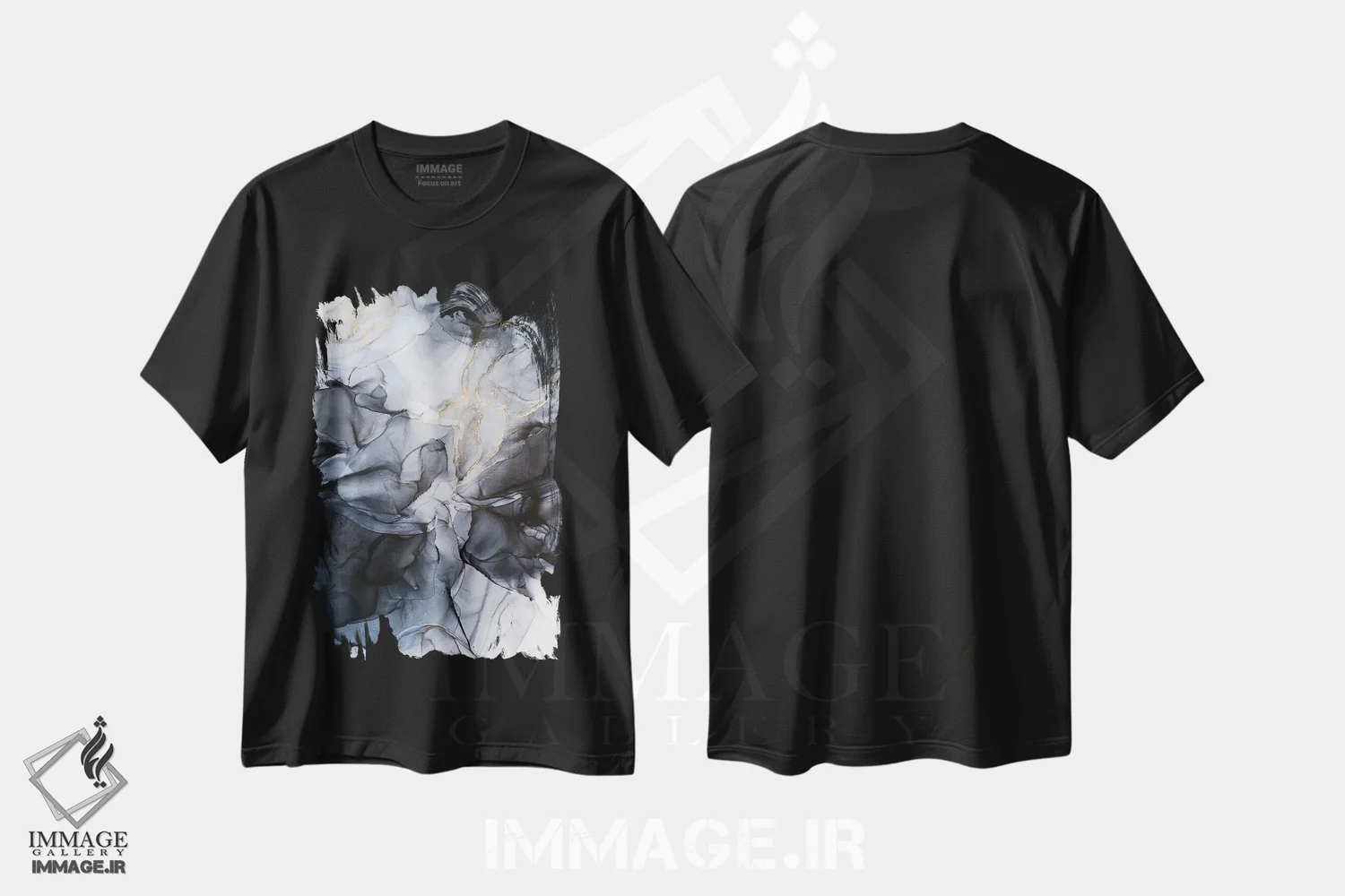 تیشرت مشکی طرح دار آبسترۀ توناژ روشن آرام اما دراماتیک اثر الیزابت کارلسن | فروشگاه ایماژ