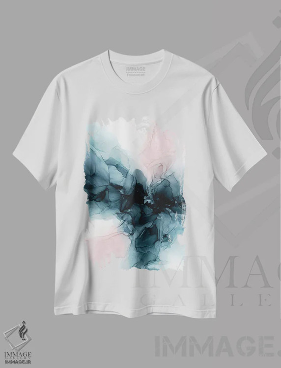 تیشرت سفید طرح دار سرخابی و آبی عمیق آب اثر الیزابت کارلسن | immage.ir