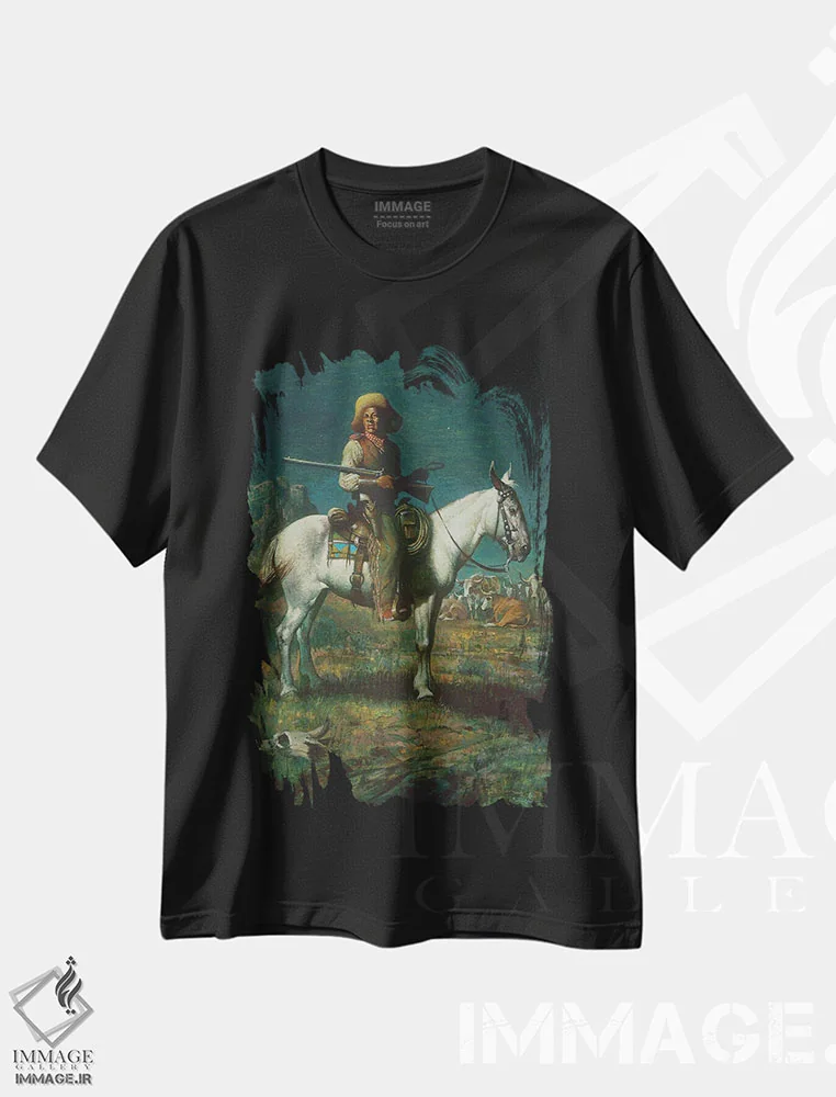 تیشرت مشکی طرح دار در نگهبانی شبانه، تزئینی اثر ازرا تاکر | فروشگاه ایماژ