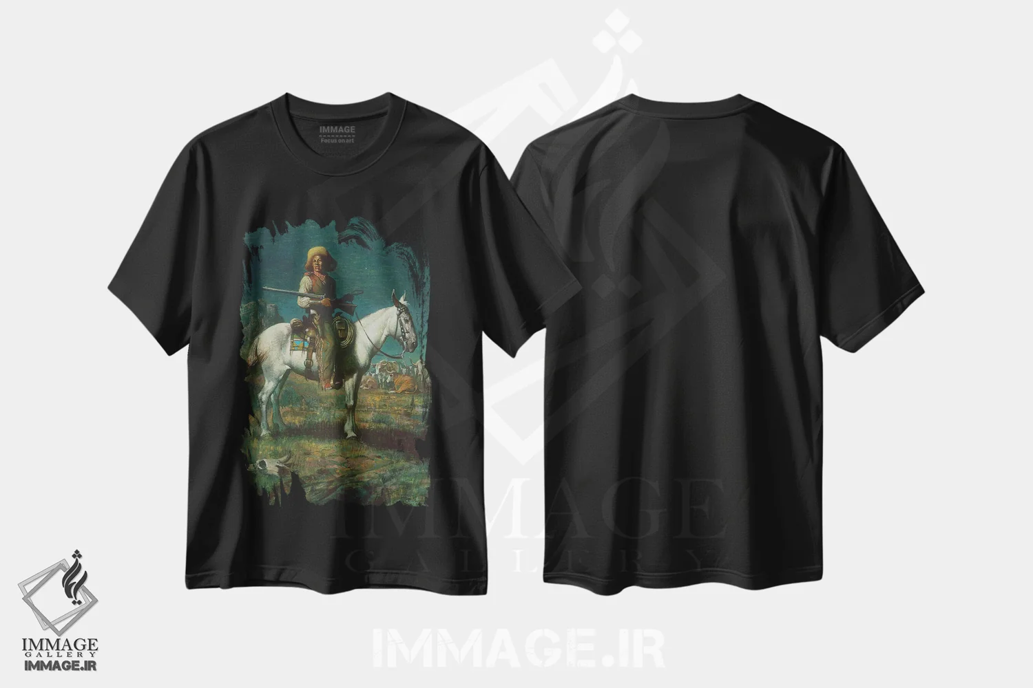 تیشرت مشکی طرح دار در نگهبانی شبانه، تزئینی اثر ازرا تاکر | فروشگاه ایماژ