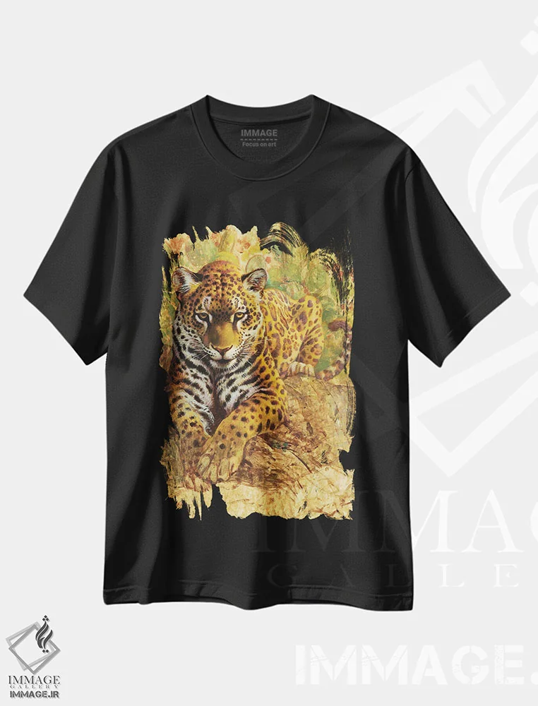 تیشرت مشکی طرح دار ببر آمریکایی، هنر فاخر معاصر اثر ازرا تاکر | immage.ir
