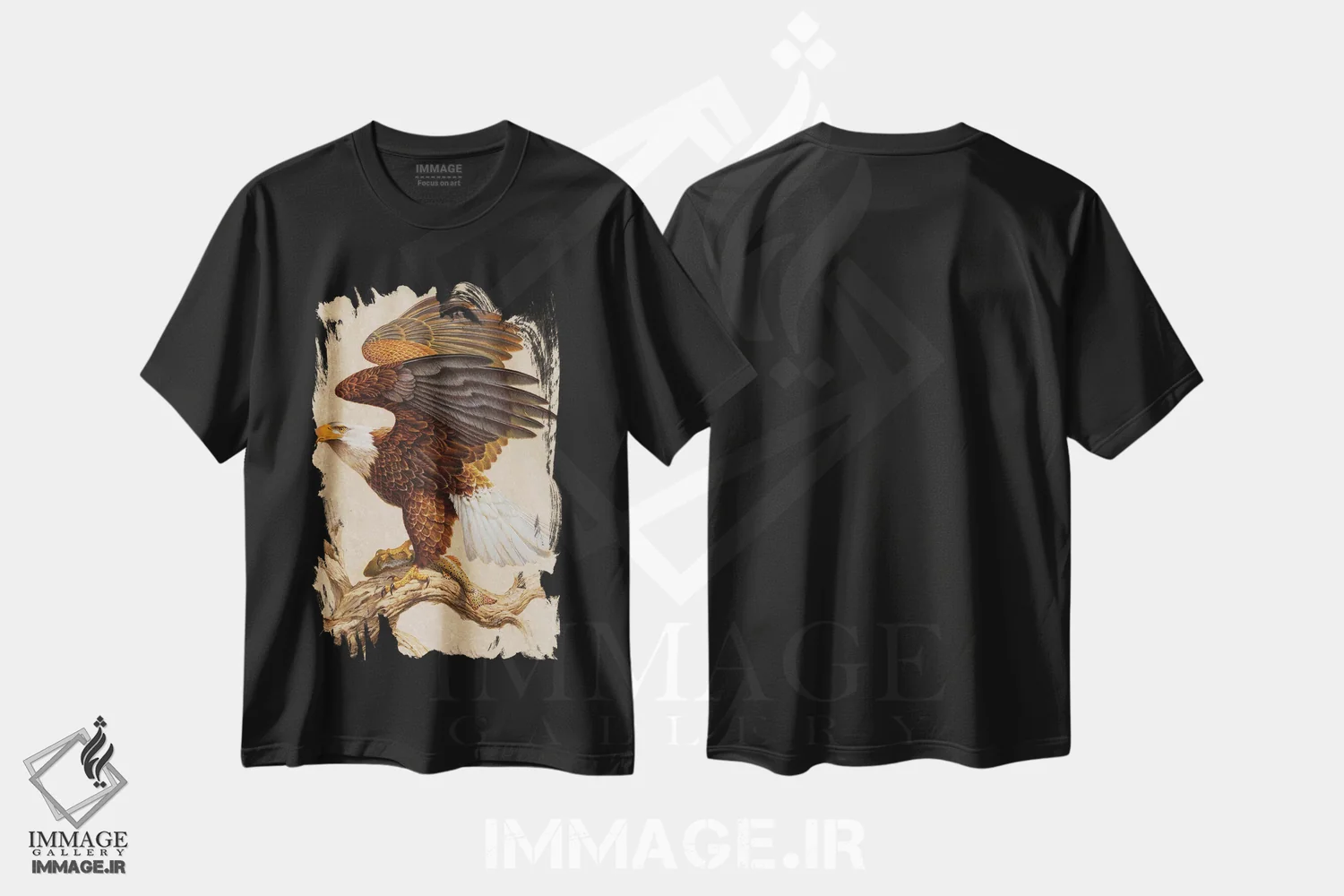 تیشرت مشکی طرح دار دلیران و جسوران، دکور کلبه و لژ اثر ازرا تاکر | فروشگاه ایماژ