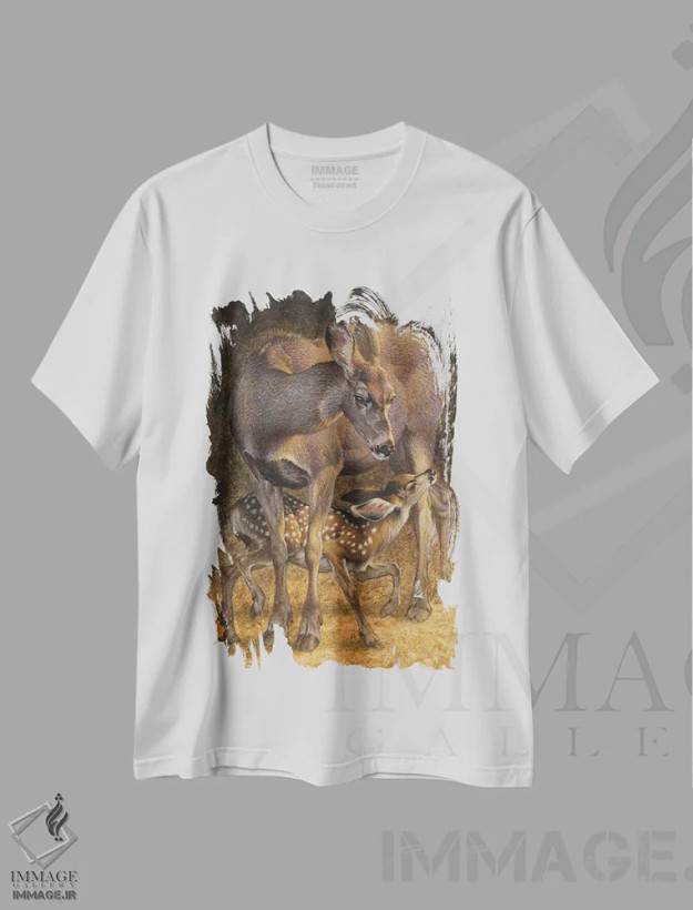 تیشرت سفید طرح دار زیر پل، دکور کلبه و لژ اثر ازرا تاکر | فروشگاه ایماژ