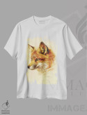 تیشرت سفید طرح دار پرتره روباه قرمز، دکور کلبه و لژ اثر ازرا تاکر | immage.ir
