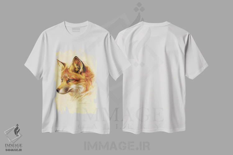 تیشرت سفید طرح دار پرتره روباه قرمز، دکور کلبه و لژ اثر ازرا تاکر | immage.ir