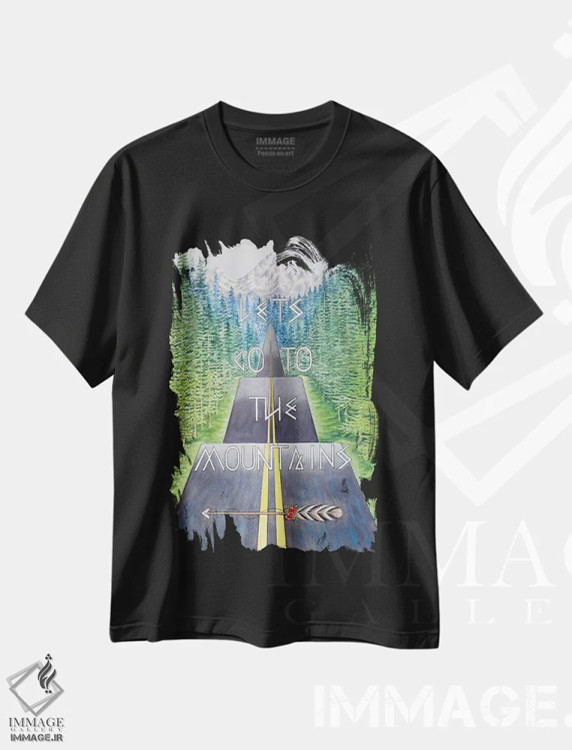 تیشرت مشکی طرح دار نقل قول سفر به کوهستان، هنر فاخر معاصر اثر میشل فابر | فروشگاه ایماژ