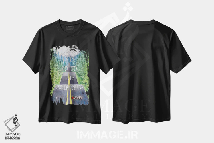 تیشرت مشکی طرح دار نقل قول سفر به کوهستان، هنر فاخر معاصر اثر میشل فابر | فروشگاه ایماژ