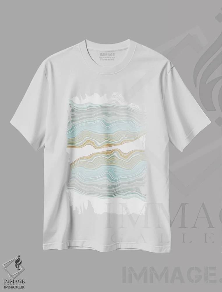 تیشرت سفید طرح دار آبگون، آبستره اثر فایو بای فایو کالکتیو | فروشگاه ایماژ