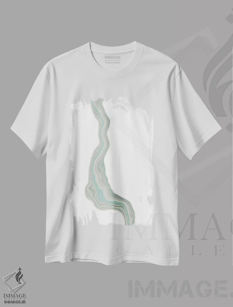 تیشرت سفید طرح دار یاقوت کبود ذوب شده، تزئینی اثر فایو بای فایو کالکتیو | فروشگاه ایماژ