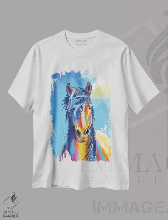 تیشرت سفید طرح دار زیبایی اسب اثر فلو آرت استودیو | immage.ir