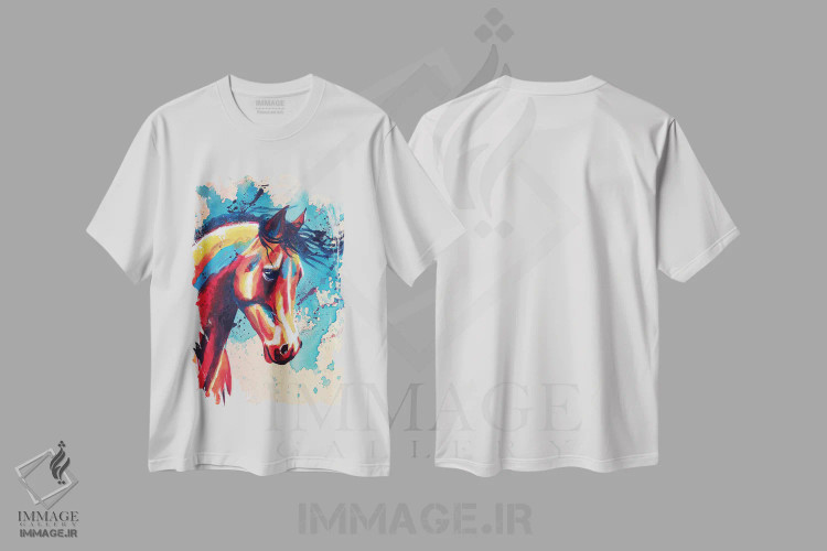 تیشرت سفید طرح دار پرتره اسب اثر فلو آرت استودیو | فروشگاه ایماژ