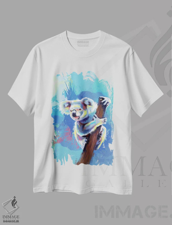 تیشرت سفید طرح دار خرس کوآلا اثر فلو آرت استودیو | immage.ir