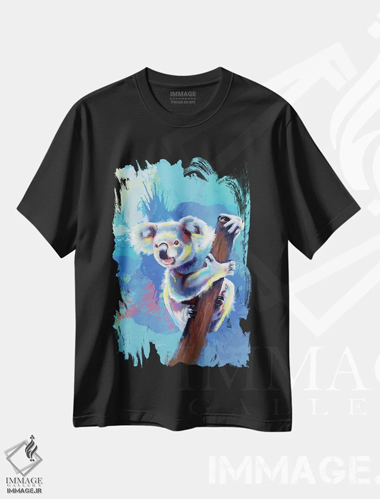 تیشرت مشکی طرح دار خرس کوآلا اثر فلو آرت استودیو | فروشگاه ایماژ