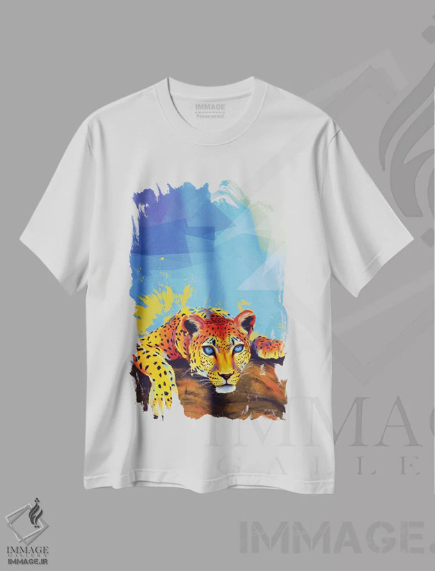 تیشرت سفید طرح دار پلنگ درختی اثر فلو آرت استودیو | فروشگاه ایماژ