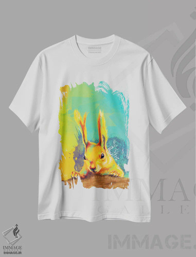 تیشرت سفید طرح دار سنجاب گوش منگوله ای اثر فلو آرت استودیو | فروشگاه ایماژ