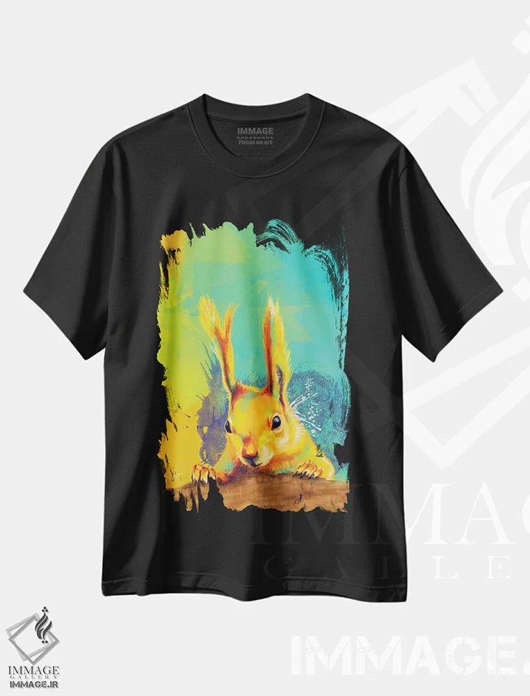 تیشرت مشکی طرح دار سنجاب گوش منگوله ای اثر فلو آرت استودیو | immage.ir