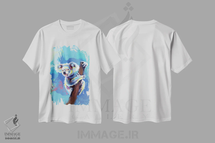 تیشرت سفید طرح دار خرس کوآلا اثر فلو آرت استودیو | immage.ir