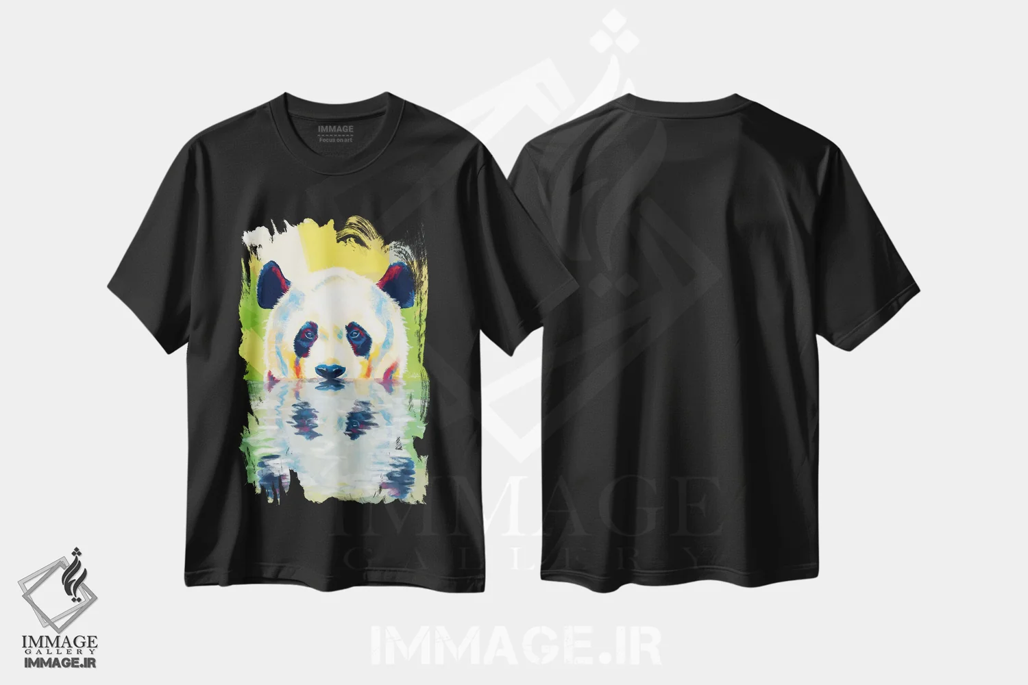 تیشرت مشکی طرح دار پاندای در حال حمام اثر فلو آرت استودیو | فروشگاه ایماژ