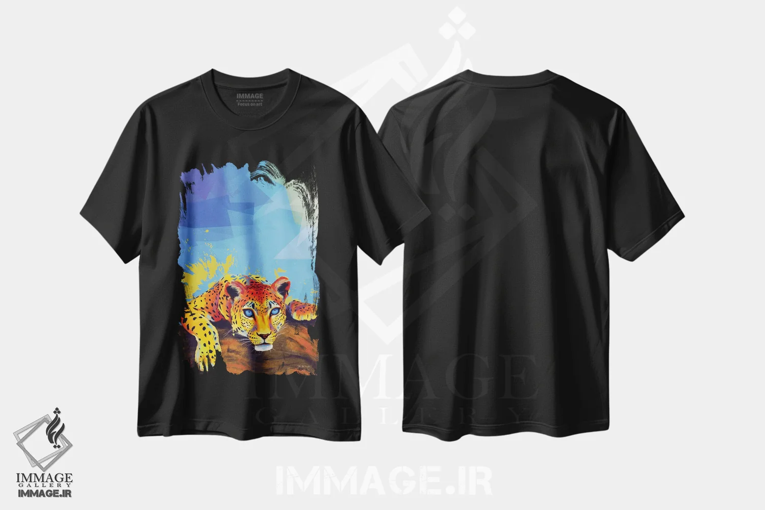تیشرت مشکی طرح دار پلنگ درختی اثر فلو آرت استودیو | immage.ir