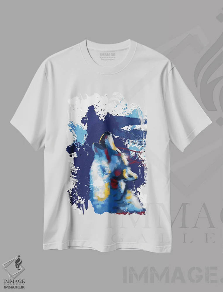 تیشرت سفید طرح دار گرگ زوزه کش اثر فلو آرت استودیو | فروشگاه ایماژ