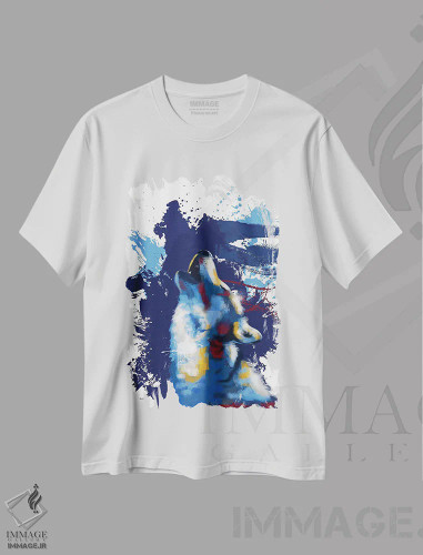 تیشرت سفید طرح دار گرگ زوزه کش اثر فلو آرت استودیو | فروشگاه ایماژ