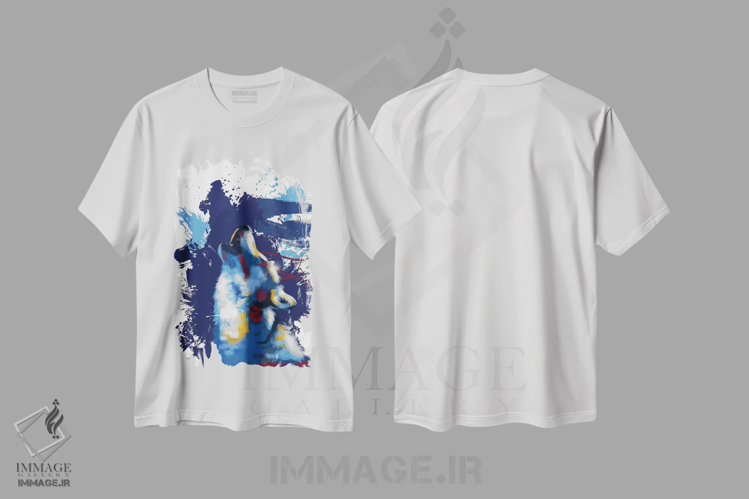 تیشرت سفید طرح دار گرگ زوزه کش اثر فلو آرت استودیو | فروشگاه ایماژ