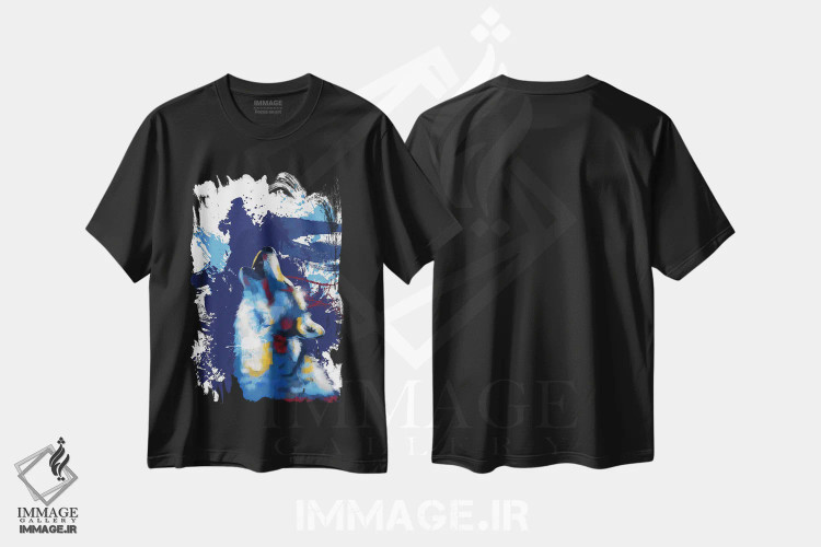 تیشرت مشکی طرح دار گرگ زوزه کش اثر فلو آرت استودیو | immage.ir