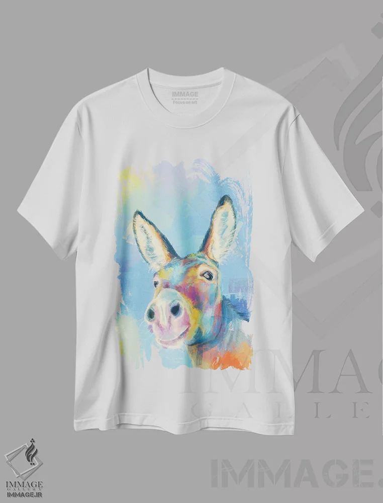 تیشرت سفید طرح دار الاغ بی خیال، تزئینی اثر فلو آرت استودیو | فروشگاه ایماژ