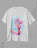 تیشرت سفید طرح دار رویای فلامینگو، تزئینی اثر فلو آرت استودیو | immage.ir