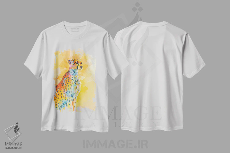 تیشرت سفید طرح دار یوزپلنگ با ظرافت وحشی، تزئینی اثر فلو آرت استودیو | فروشگاه ایماژ
