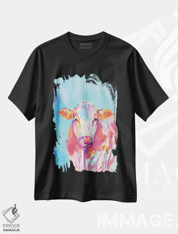 تیشرت مشکی طرح دار گاو خیال پرداز، تزئینی اثر فلو آرت استودیو | فروشگاه ایماژ