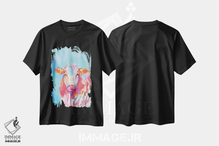 تیشرت مشکی طرح دار گاو خیال پرداز، تزئینی اثر فلو آرت استودیو | فروشگاه ایماژ