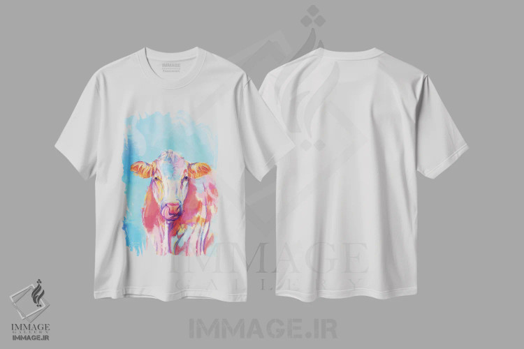 تیشرت سفید طرح دار گاو خیال پرداز، تزئینی اثر فلو آرت استودیو | immage.ir