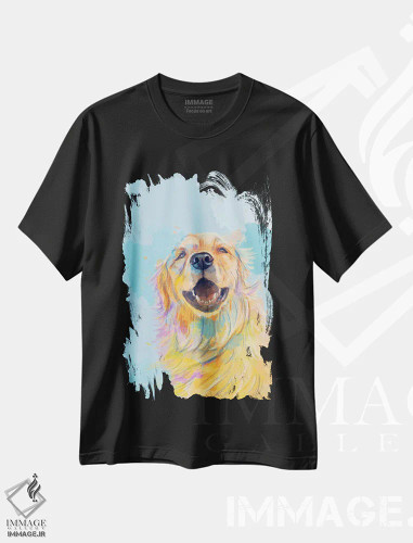 تیشرت مشکی طرح دار لبخند طلایی – پرترهٔ گلدن رتریور، هنر دیجیتال اثر فلو آرت استودیو | فروشگاه ایماژ