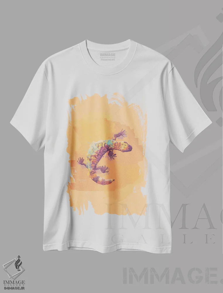 تیشرت سفید طرح دار تراشیده شده با شن ها، دکور معاصر اثر فلو آرت استودیو | immage.ir