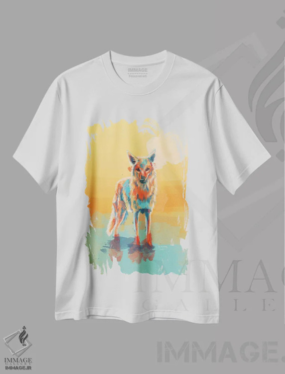 تیشرت سفید طرح دار کایوتی وحشی تنها، هنر دیجیتال اثر فلو آرت استودیو | فروشگاه ایماژ
