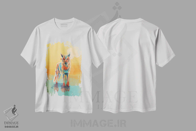 تیشرت سفید طرح دار کایوتی وحشی تنها، هنر دیجیتال اثر فلو آرت استودیو | فروشگاه ایماژ