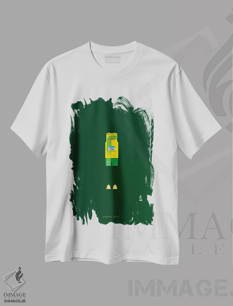 تیشرت سفید طرح دار یوسین بولت، هنر دیجیتال اثر فرد بیرچال | immage.ir