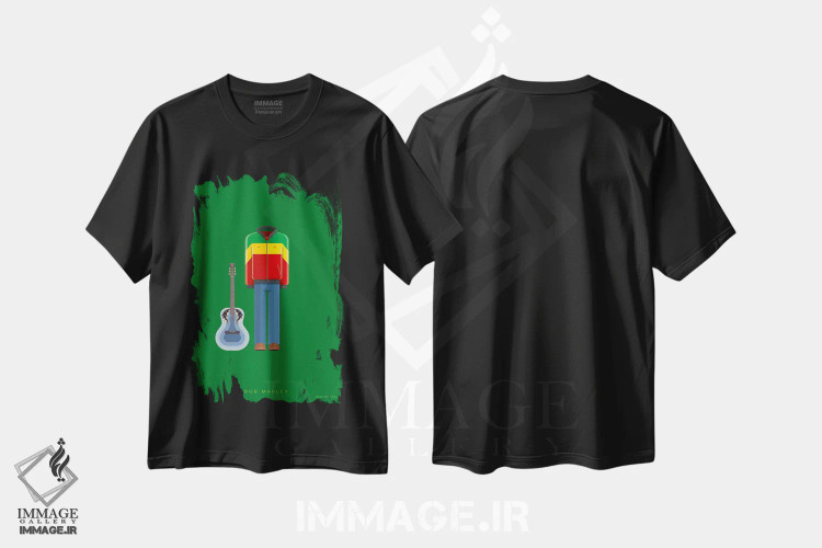 تیشرت مشکی طرح دار باب مارلی، هنر دیجیتال اثر فرد بیرچال | فروشگاه ایماژ