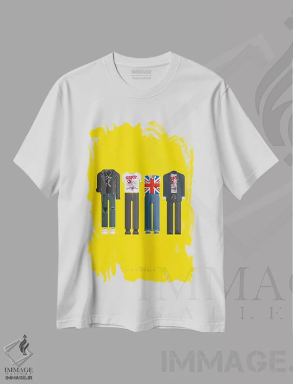 تیشرت سفید طرح دار سکس پیستولز، هنر دیجیتال اثر فرد بیرچال | فروشگاه ایماژ