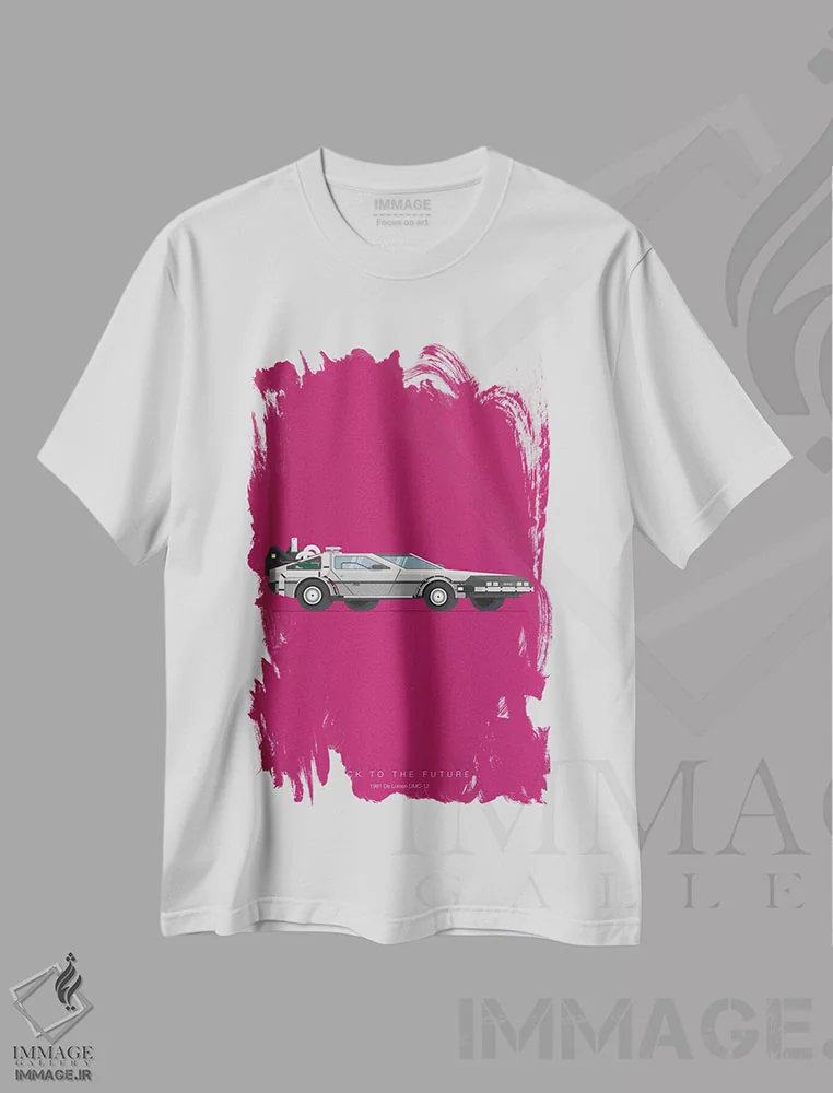تیشرت سفید طرح دار بازگشت به آینده، پوستر مینیمال فیلم های اکشن و ماجراجویی اثر فرد بیرچال | immage.ir
