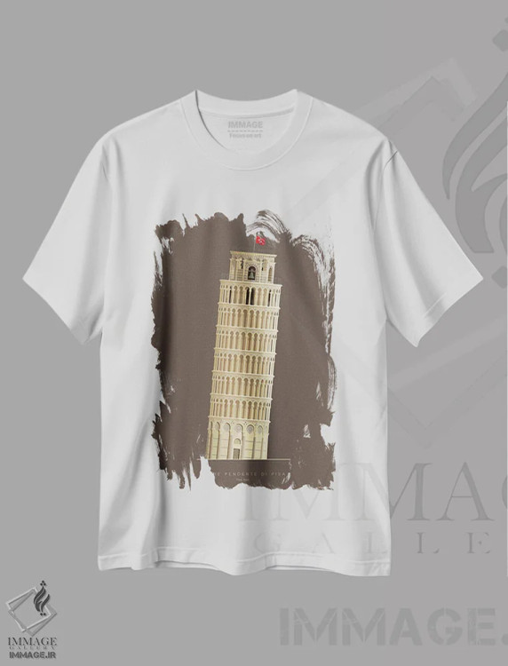 تیشرت سفید طرح دار برج کج پیزا – پیزا، ایتالیا، هنر دیجیتال اثر فرد بیرچال | immage.ir