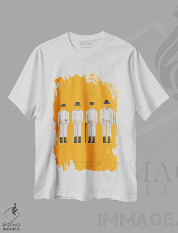 تیشرت سفید طرح دار پرتقال کوکی، پوستر مینیمال فیلم های جنایی اثر فرد بیرچال | فروشگاه ایماژ