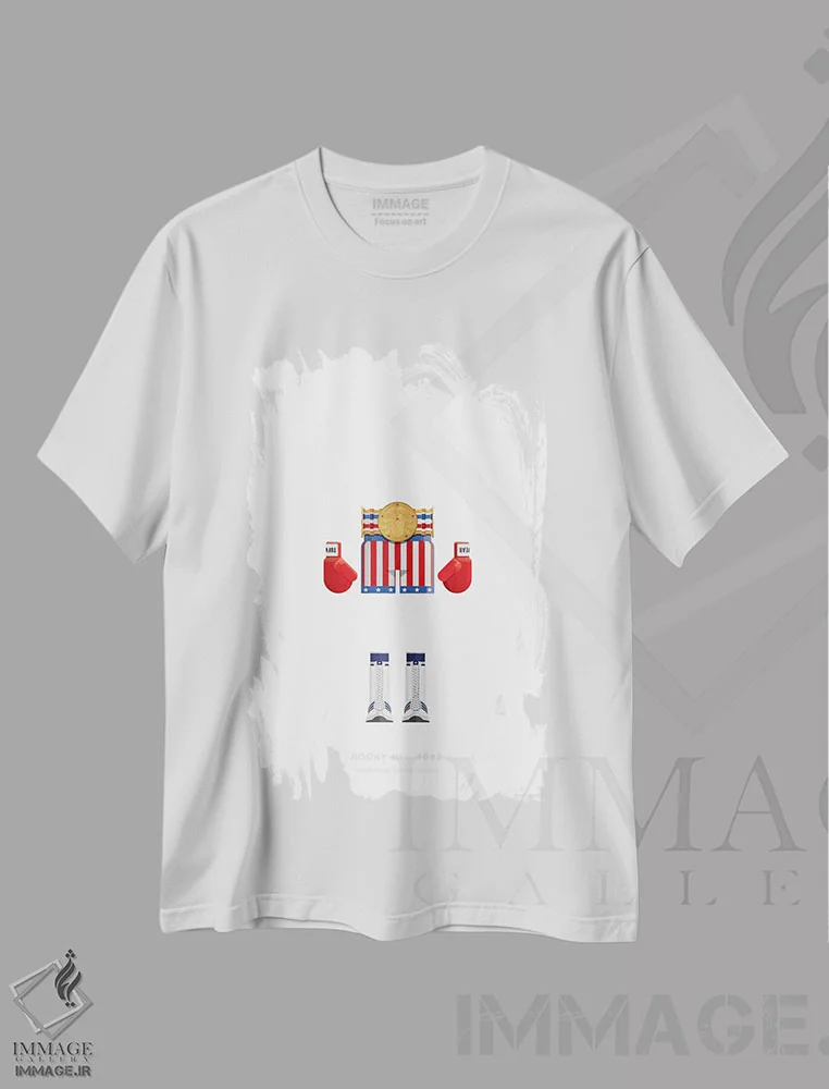 تیشرت سفید طرح دار راکی ۳، تزئینی اثر فرد بیرچال | فروشگاه ایماژ