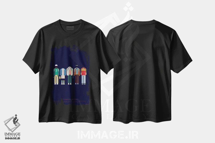 تیشرت مشکی طرح دار چیزهای عجیب، تزئینی اثر فرد بیرچال | فروشگاه ایماژ